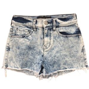 Express Jean Denim Shorts Sz 0 10" Mid-Rise Acid Wash Stretch Beach Festival